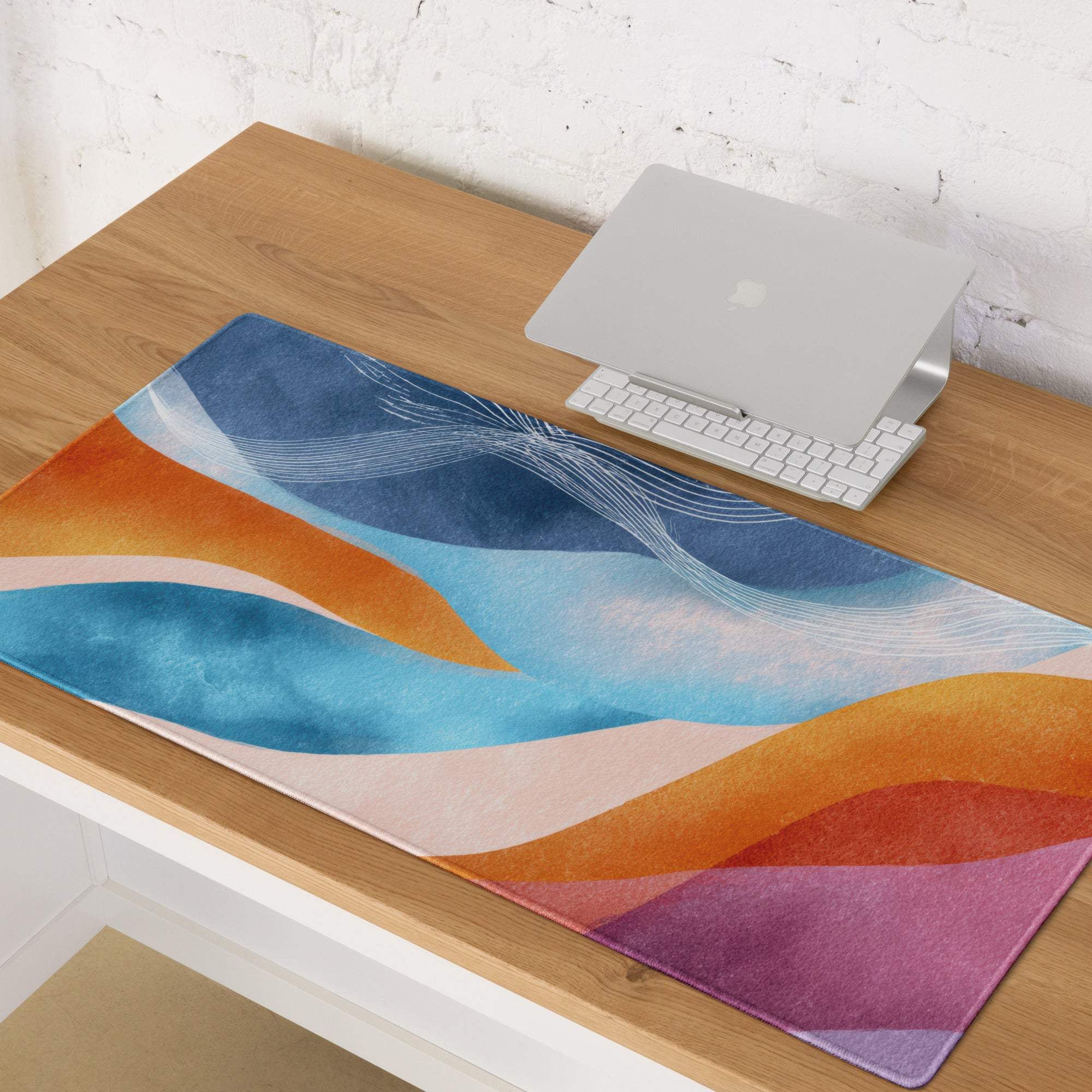 Vibrant abstract waves blue orange purple large gaming mouse pad