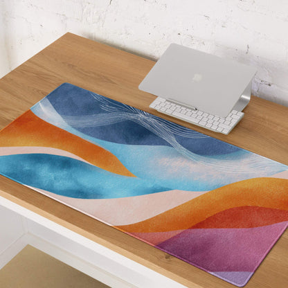 Vibrant abstract waves blue orange purple large gaming mouse pad