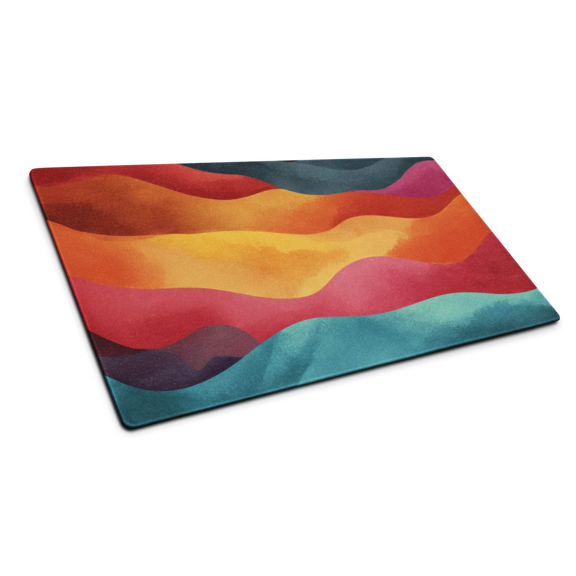 Vibrant abstract waves glass cutting board in orange red yellow pink teal