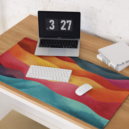 Vibrant abstract waves large gaming mouse pad with non-slip base