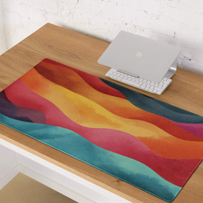 Vibrant rainbow wave gaming mouse pad large non-slip base stitched edges