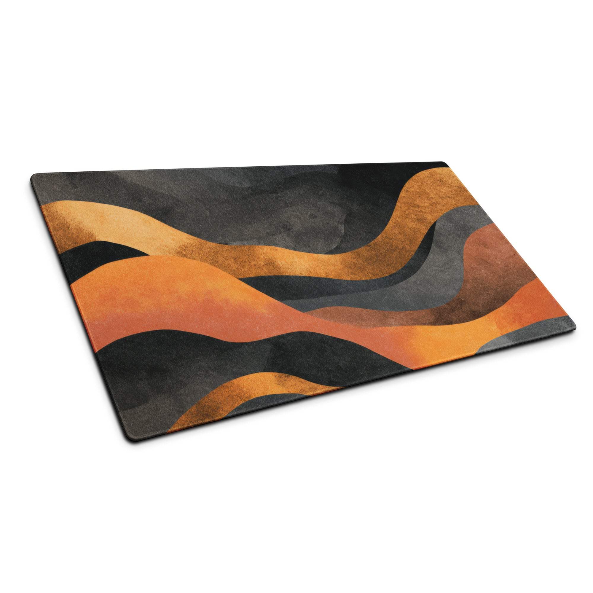 Abstract wave fiery orange black glass cutting board with non-slip backing