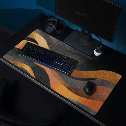 Large Abstract Wave Fiery Orange Gray Gaming Mouse Pad Non-Slip