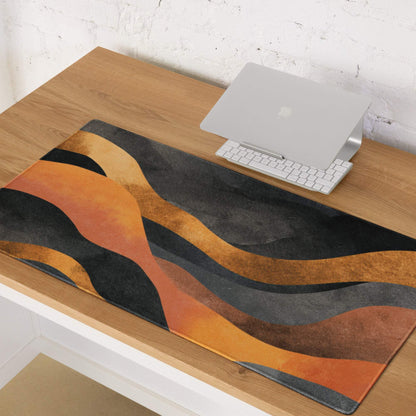 Abstract wave fiery orange black wavy stripes large gaming mouse pad