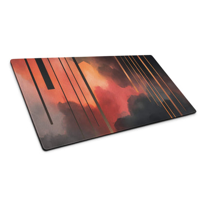 Abstract fiery orange red mouse pad on smoky black with bold stripes
