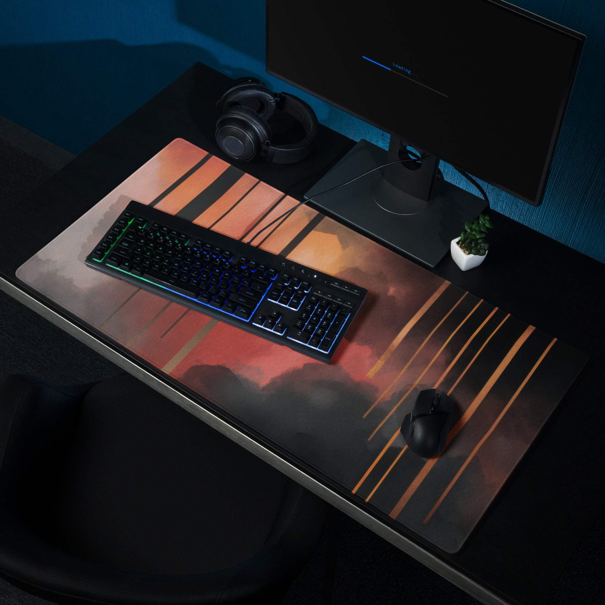Abstract neon sunset gradient gaming mouse pad with non-slip base