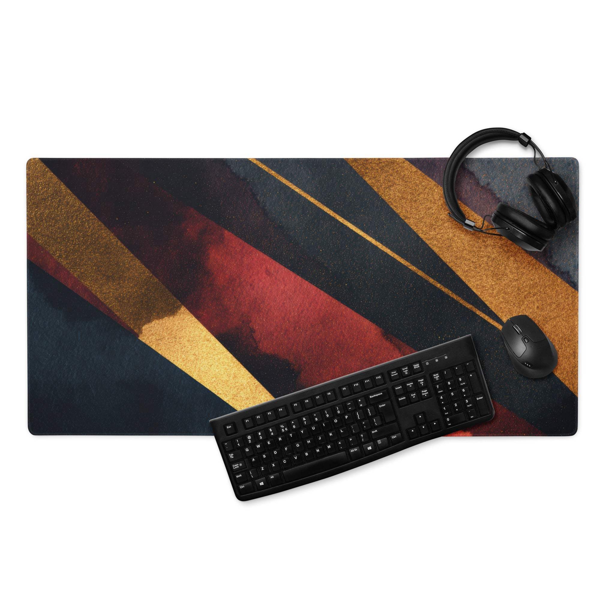 Large premium dark gold striped gaming mouse pad with non-slip base