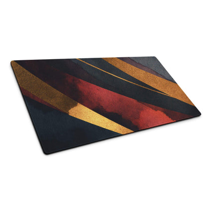 Large rectangular glass cutting board with black gold red diagonal stripes