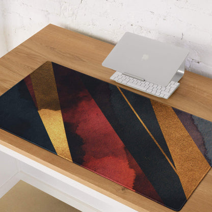 Large premium dark gold striped gaming mouse pad with bold geometric patterns