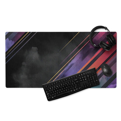 Vibrant diagonal stripe purple red gold gaming mouse pad with non-slip base