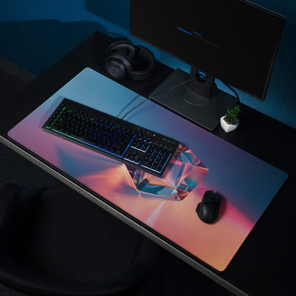 Vibrant neon gradient gaming mouse pad with diamond design, non-slip base, stitching