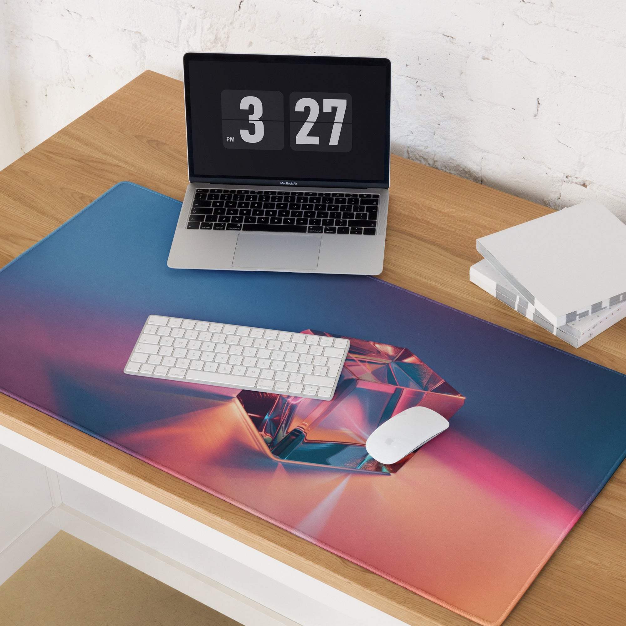 Vibrant neon gradient gaming mouse pad with glossy crystal design, non-slip base