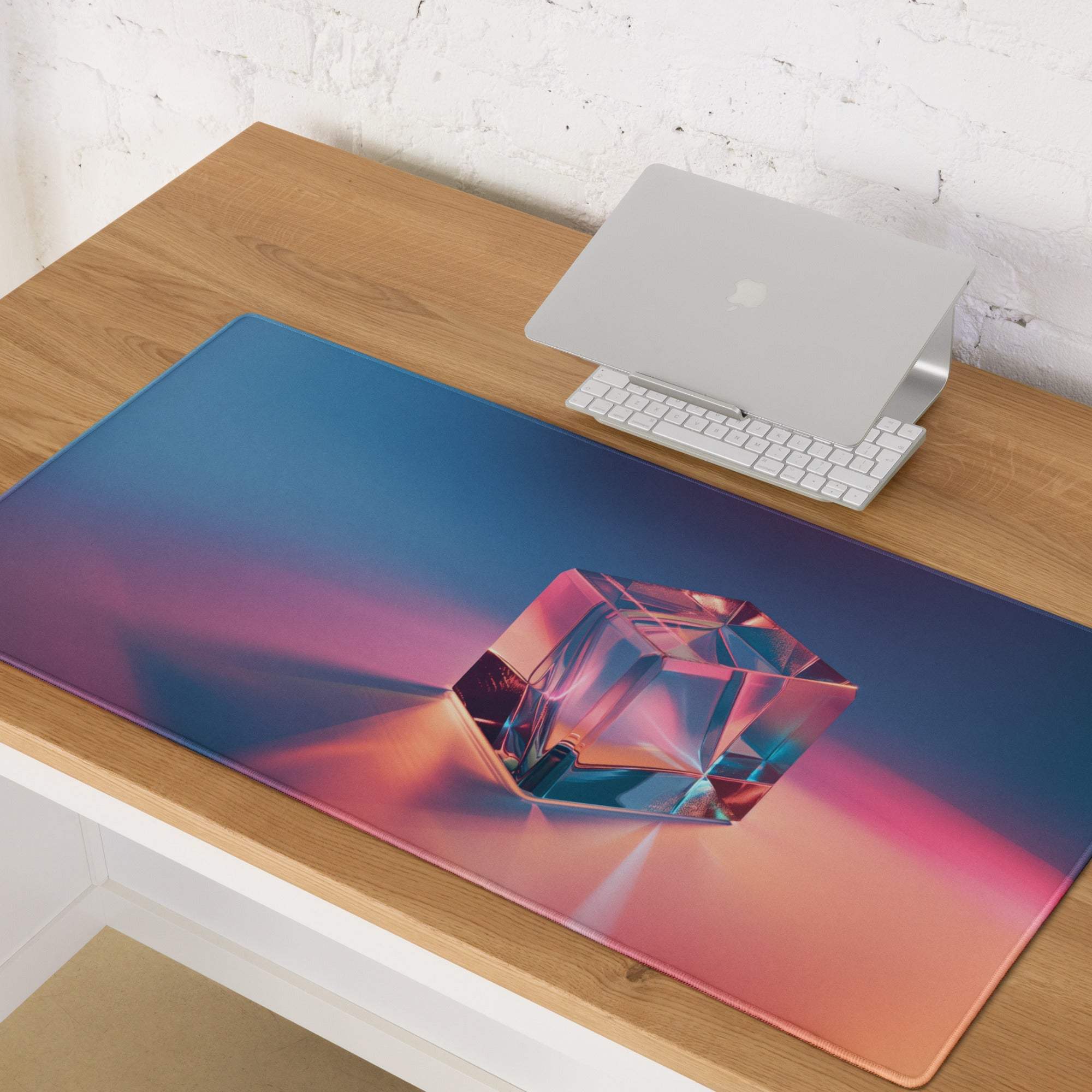 Vibrant pink blue gradient crystal cube gaming mouse pad large non-slip stitched
