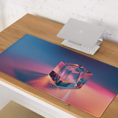 Vibrant pink blue gradient crystal cube gaming mouse pad large non-slip stitched