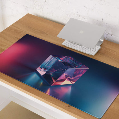 Large neon gradient gaming mouse pad with purple blue geometric design