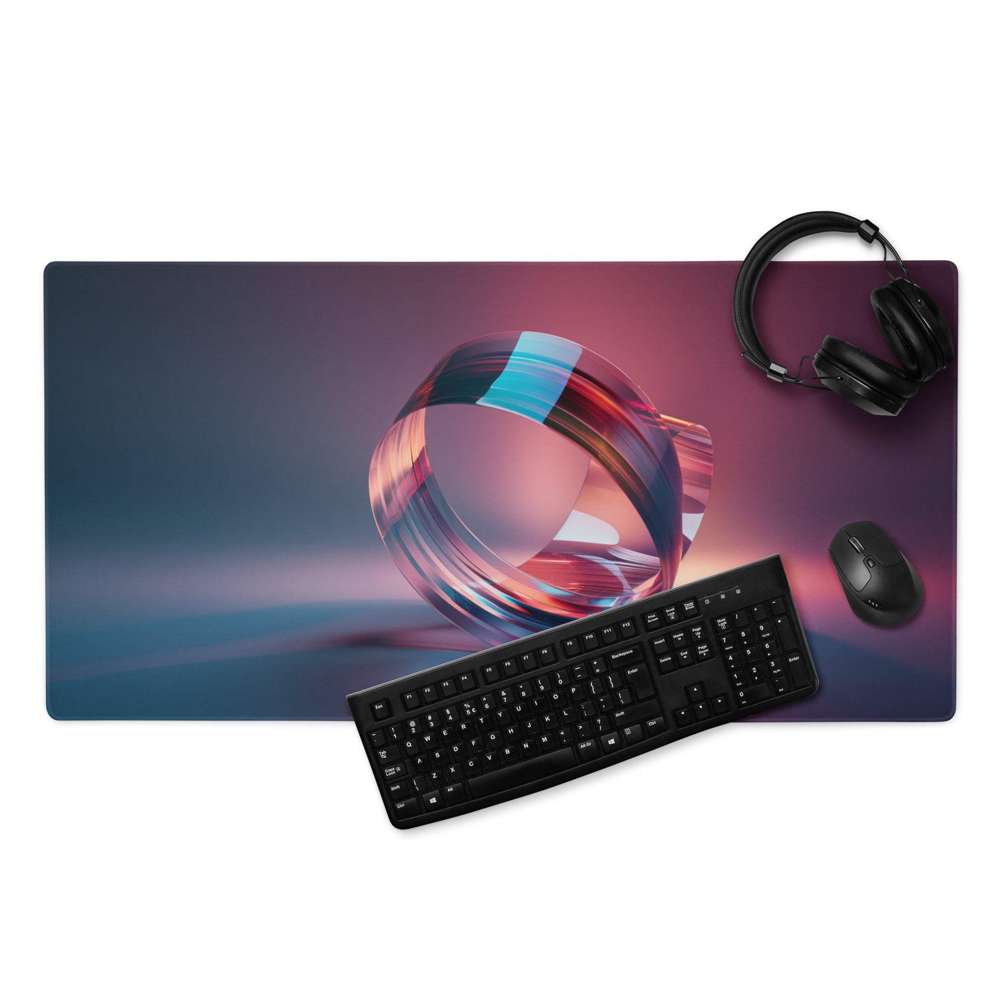 Vibrant ring abstract large gaming mouse pad with neon pink blue rings