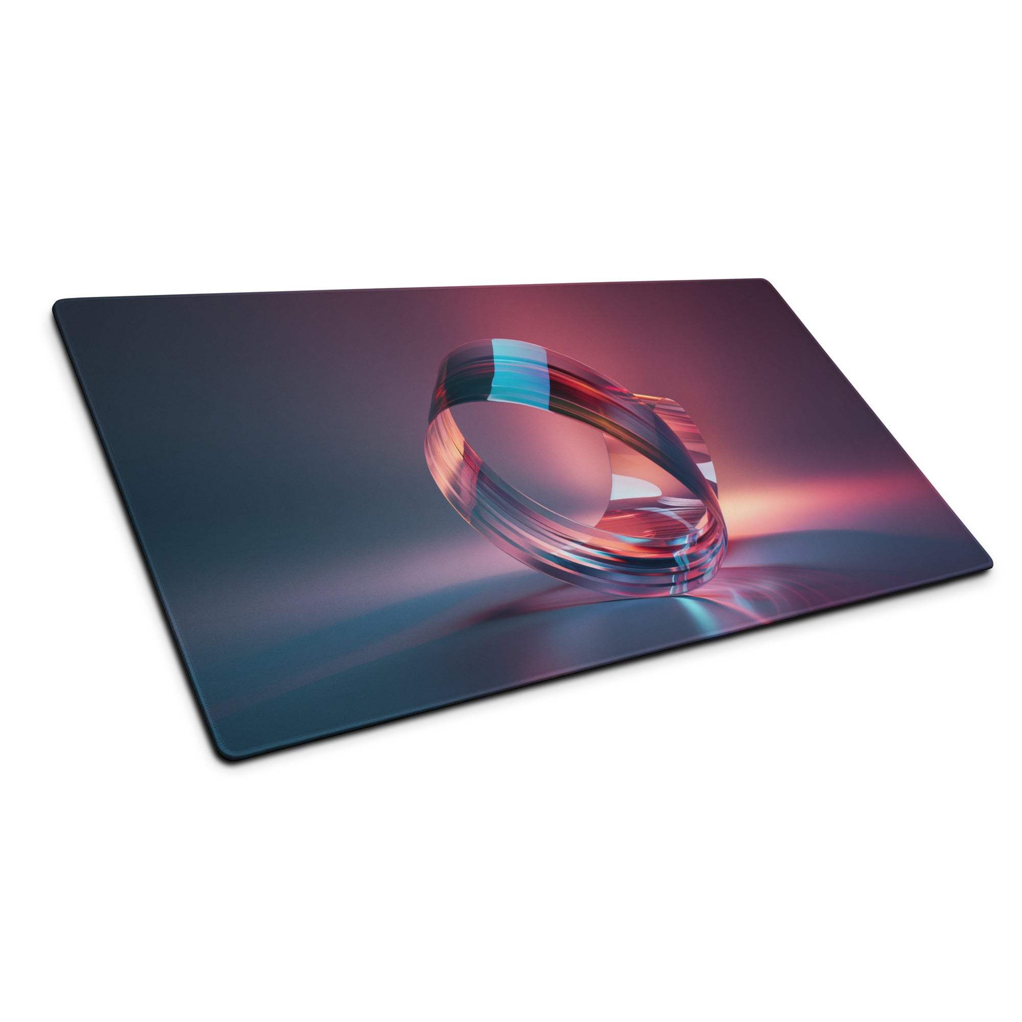 Vibrant iridescent interlocking ring abstract on rectangular glass cutting board