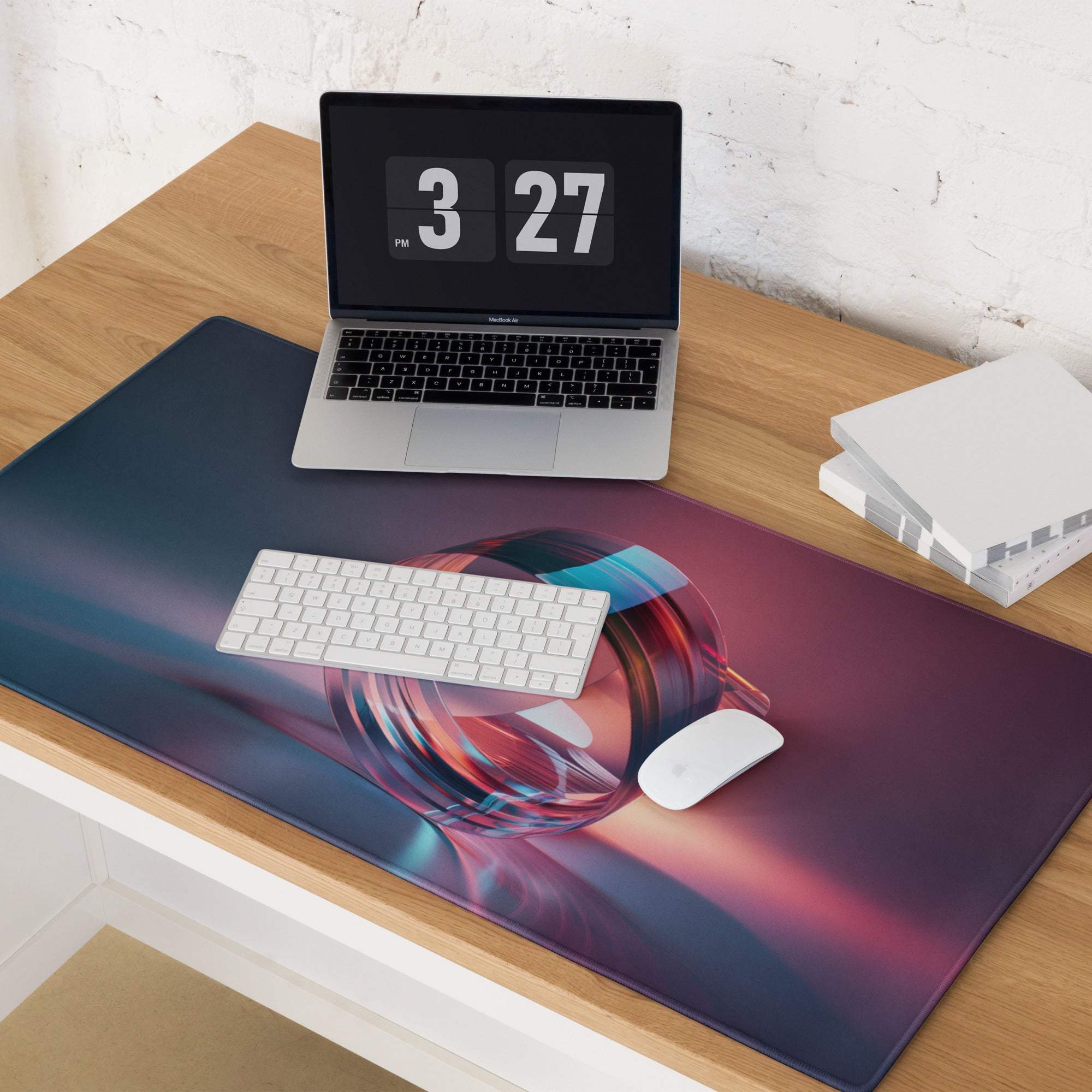 Vibrant ring abstract large gaming mouse pad with neon gradients and non-slip stitching