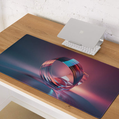 Vibrant ring abstract large gaming mouse pad with pink blue glass rings