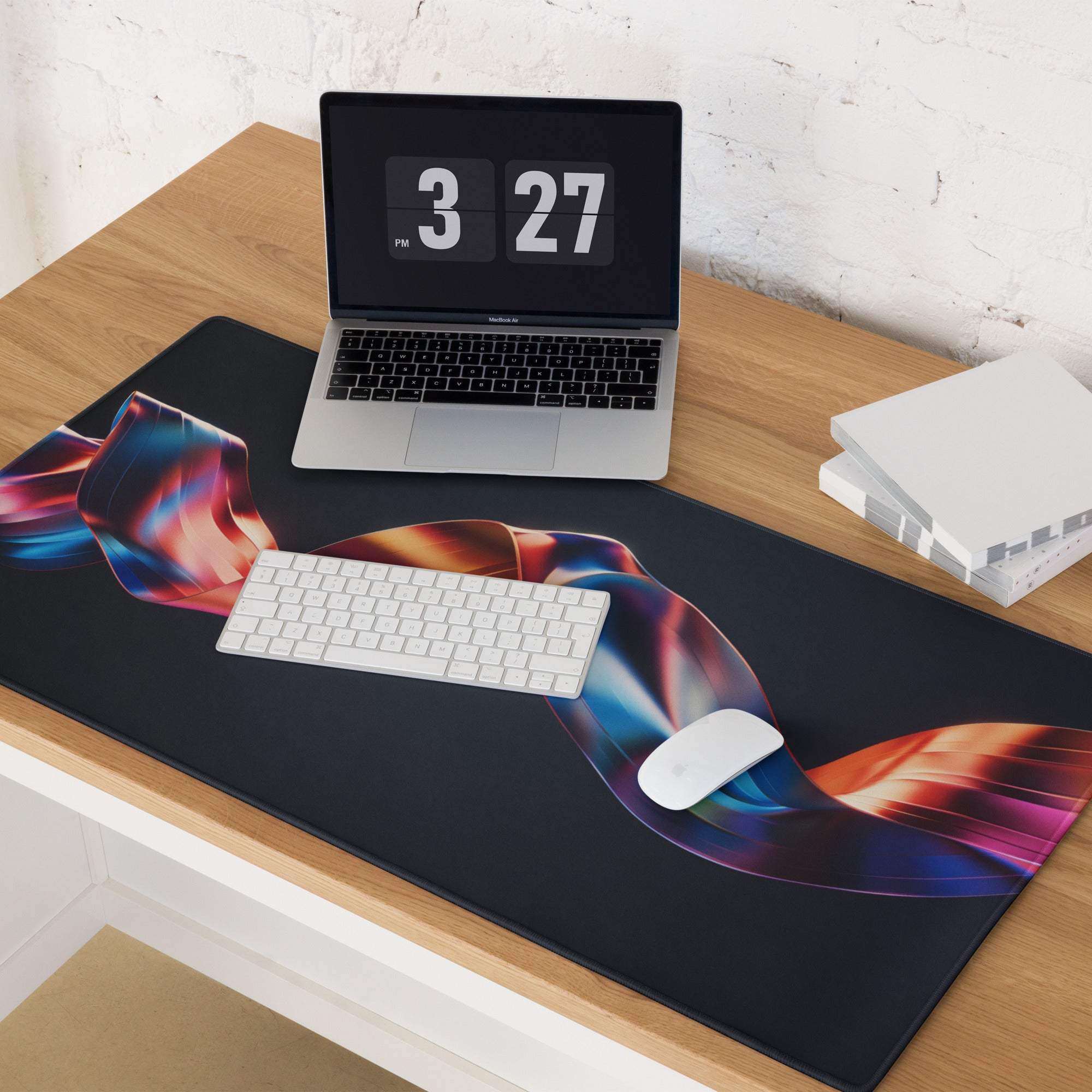Premium dark colorful ribbon gaming mousepad with blue purple orange design