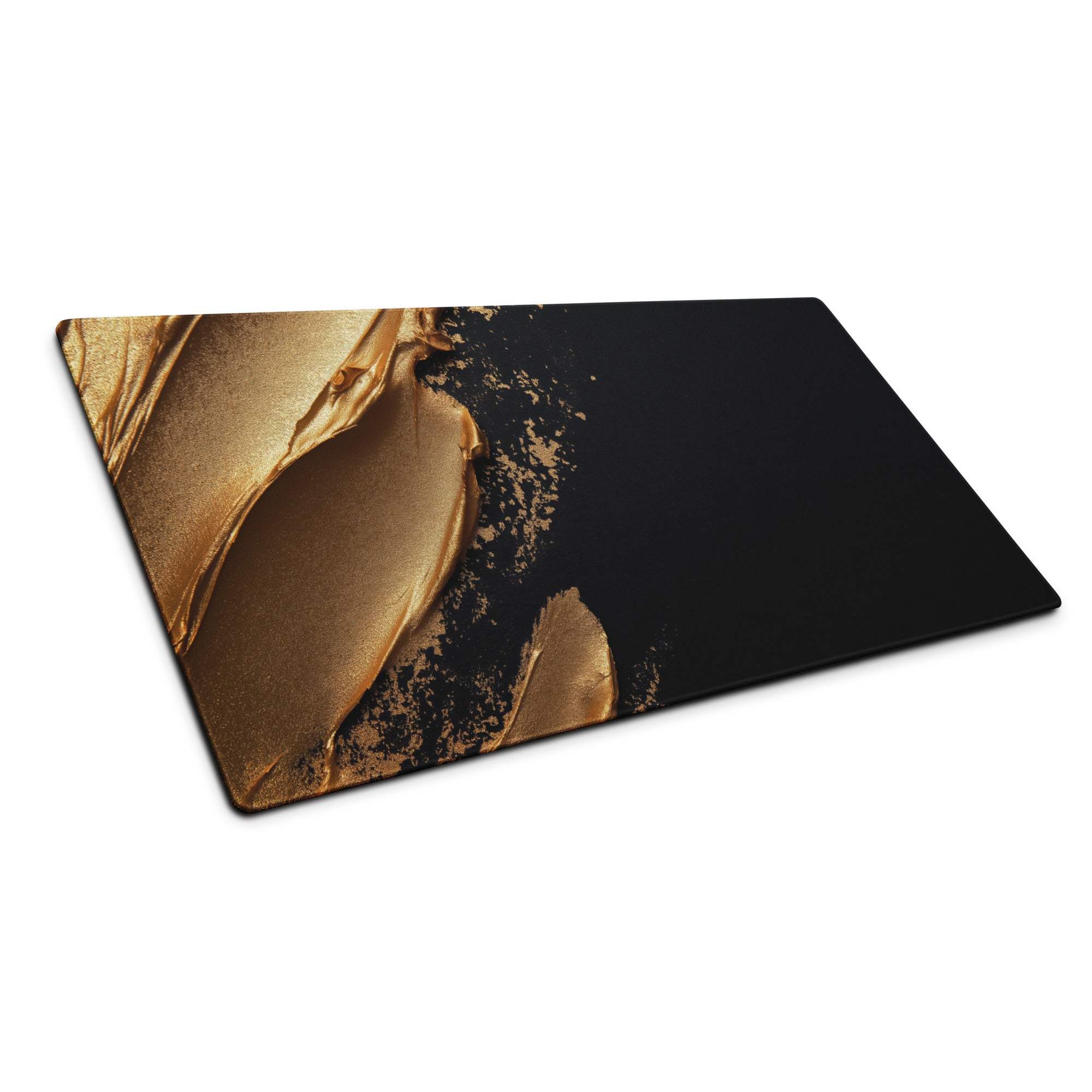 Black and gold abstract art glass cutting board on premium gaming mouse pad