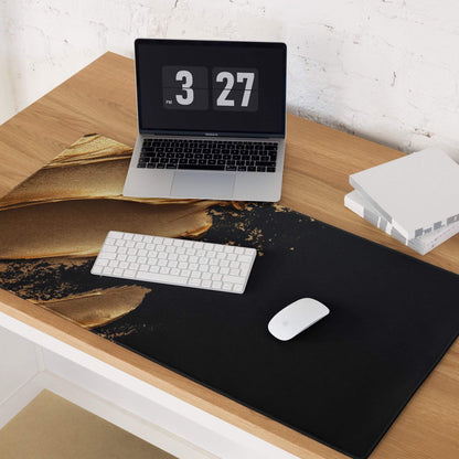 Premium large black and gold gaming mouse pad with non-slip base