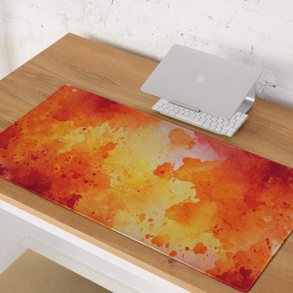 Vibrant orange yellow watercolor large gaming mousepad non-slip base stitching