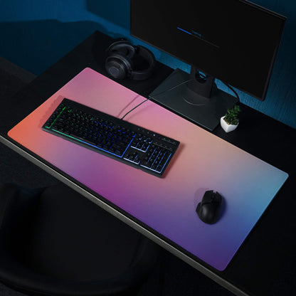 Premium large gradient sunset gaming mouse pad with glow, stitched edges, non-slip base