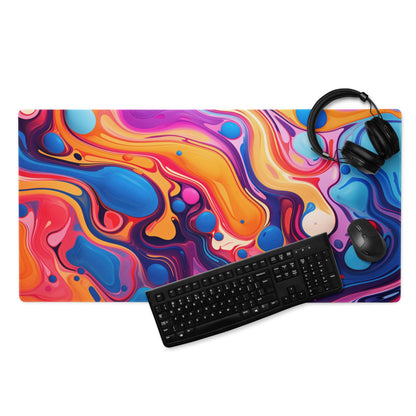 Vibrant abstract swirl gaming mouse pad in orange blue pink purple large non-slip base