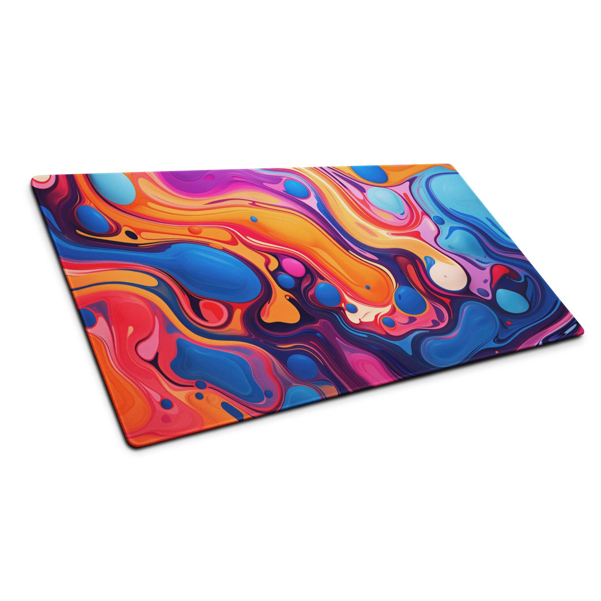 Vibrant abstract swirl gaming mouse pad in orange blue pink purple large non-slip base