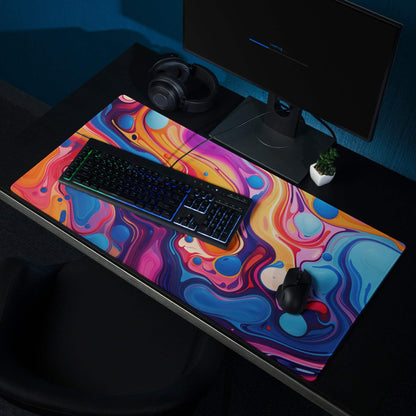 Vibrant abstract swirl gaming mouse pad large non-slip base pink orange blue purple
