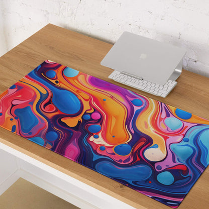 Vibrant abstract swirl gaming mouse pad in blues oranges pinks purples large non-slip base