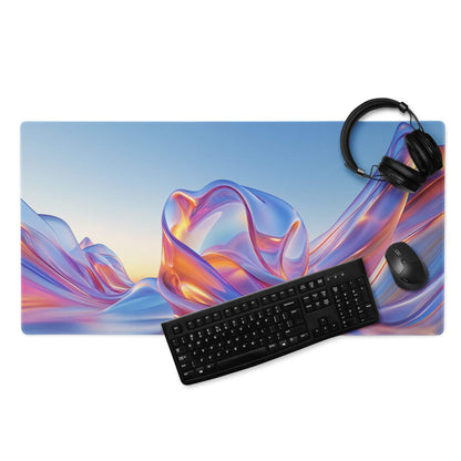 Premium large gaming mouse pad with vibrant blue purple gradient ribbons