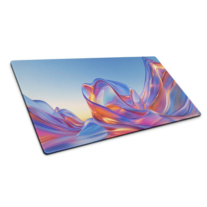 Vibrant purple pink orange landscape glass cutting board on blue gradient mouse pad