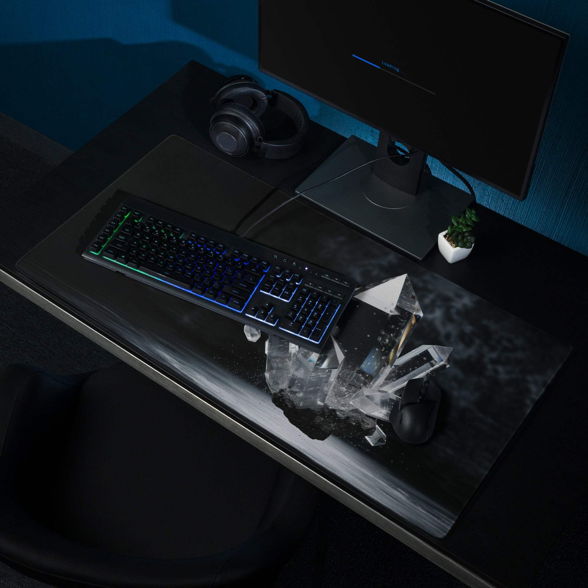 Dark Crystal large gaming mouse pad with glossy reflective crystal design