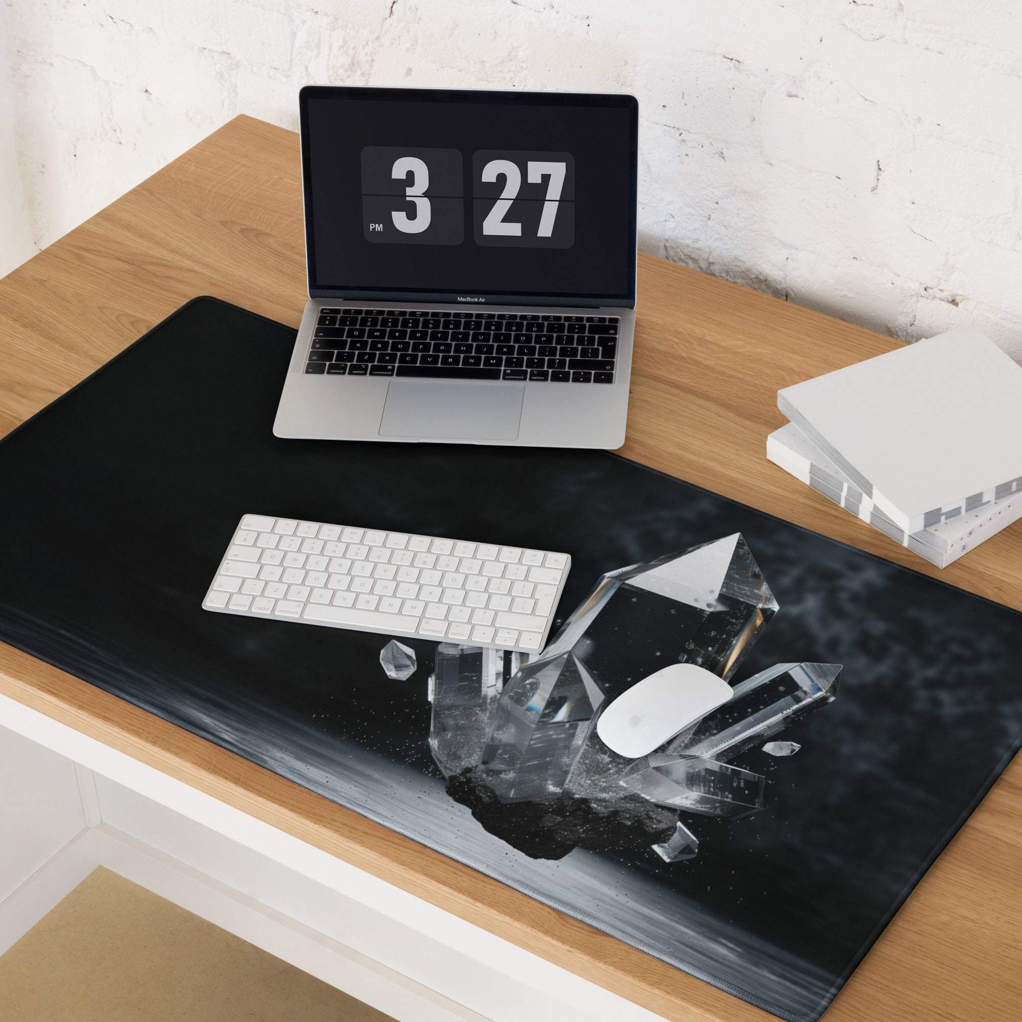 Large dark crystal gaming mouse pad with shattered quartz graphic