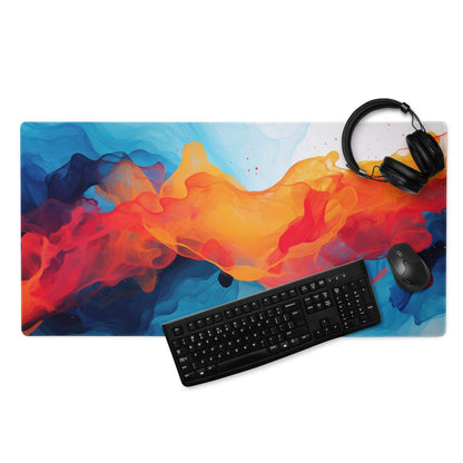 Vibrant abstract neon swirl large non-slip gaming mouse pad in orange blue hues