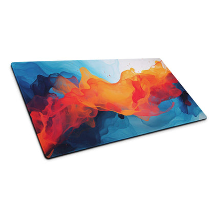 Abstract Neon Swirl rectangular glass cutting board with vibrant orange red blue swirls