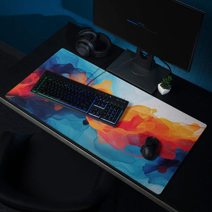 Abstract neon swirl large non-slip gaming mouse pad in vibrant orange blue