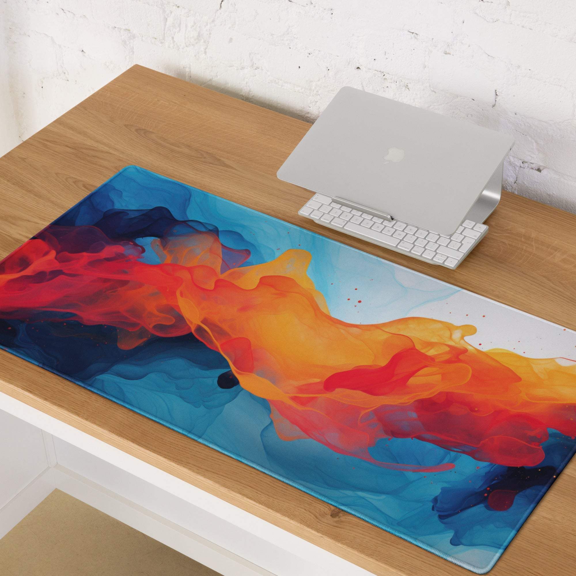 Vibrant abstract neon swirl large non-slip gaming mouse pad in orange blue hues
