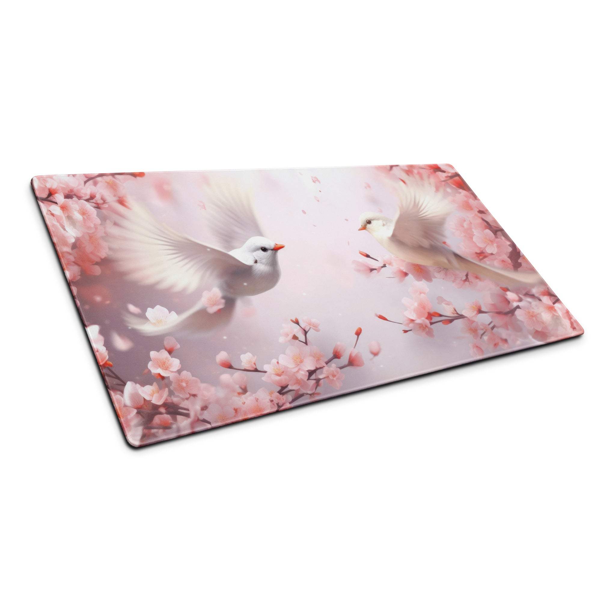 Pastel floral doves cherry blossom gaming mouse pad with doves and blossoms