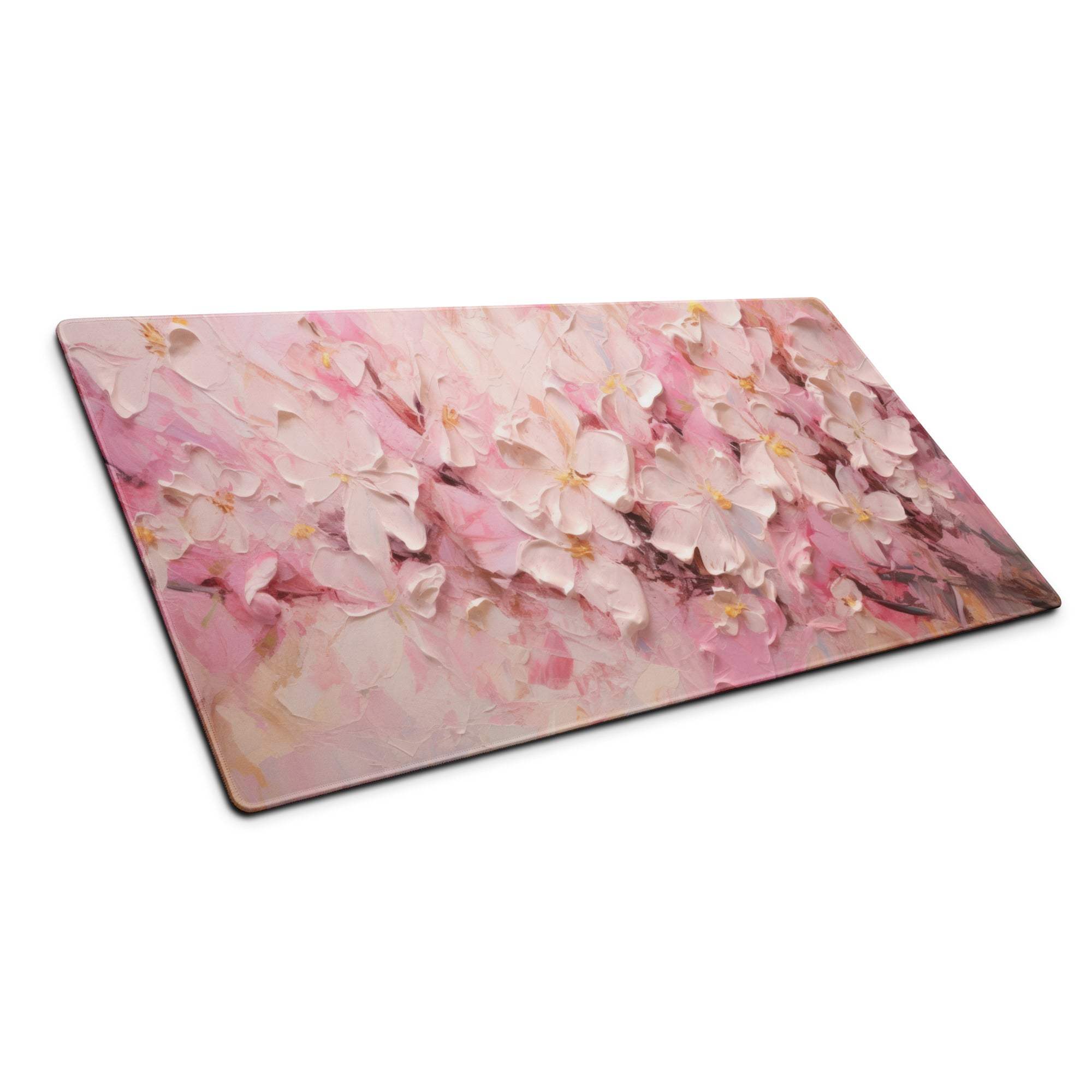 Elegant pink cherry blossom gaming mouse pad with non-slip backing