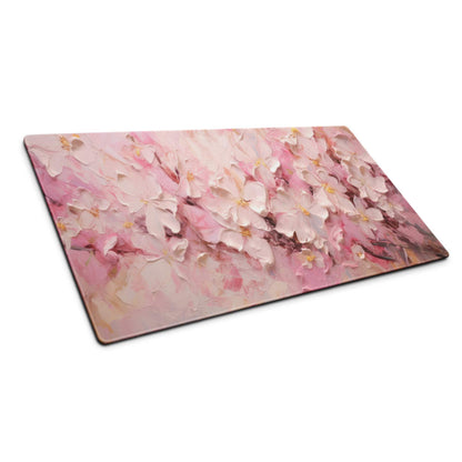 Elegant pink cherry blossom gaming mouse pad with non-slip backing