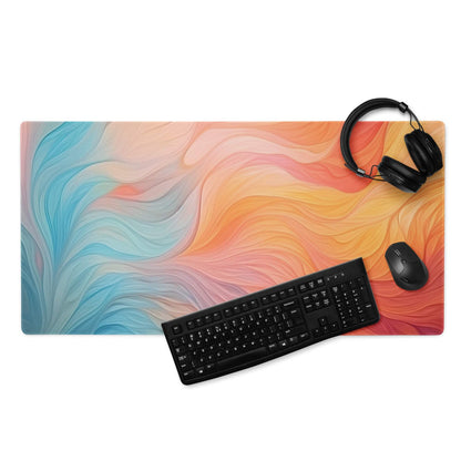 Large colorful swirl abstract gaming mouse pad with non-slip backing