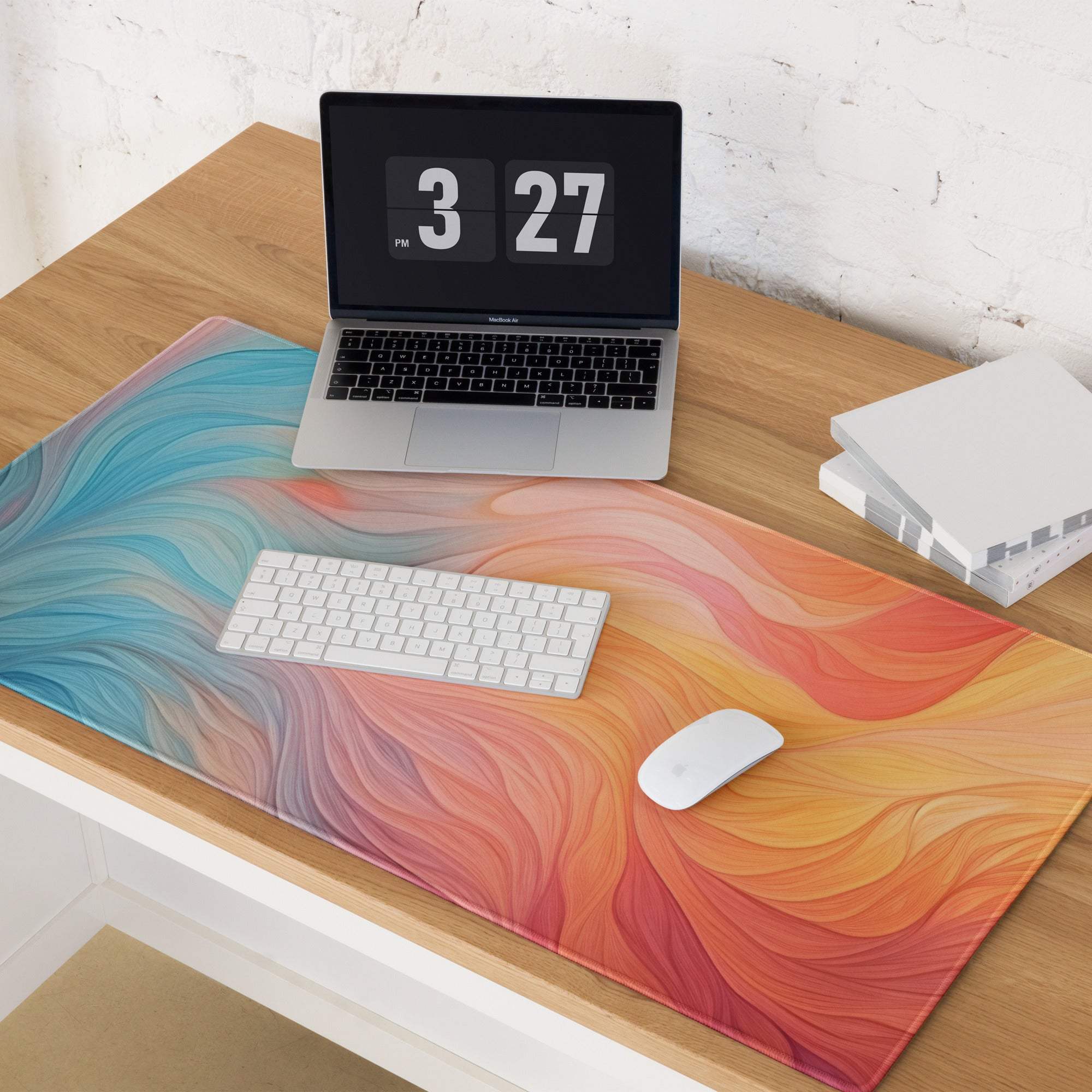 Vibrant blue orange pink swirl abstract gaming mouse pad large non-slip stitched