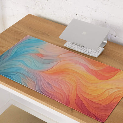 Colorful swirl abstract gaming mouse pad with wave patterns, non-slip backing