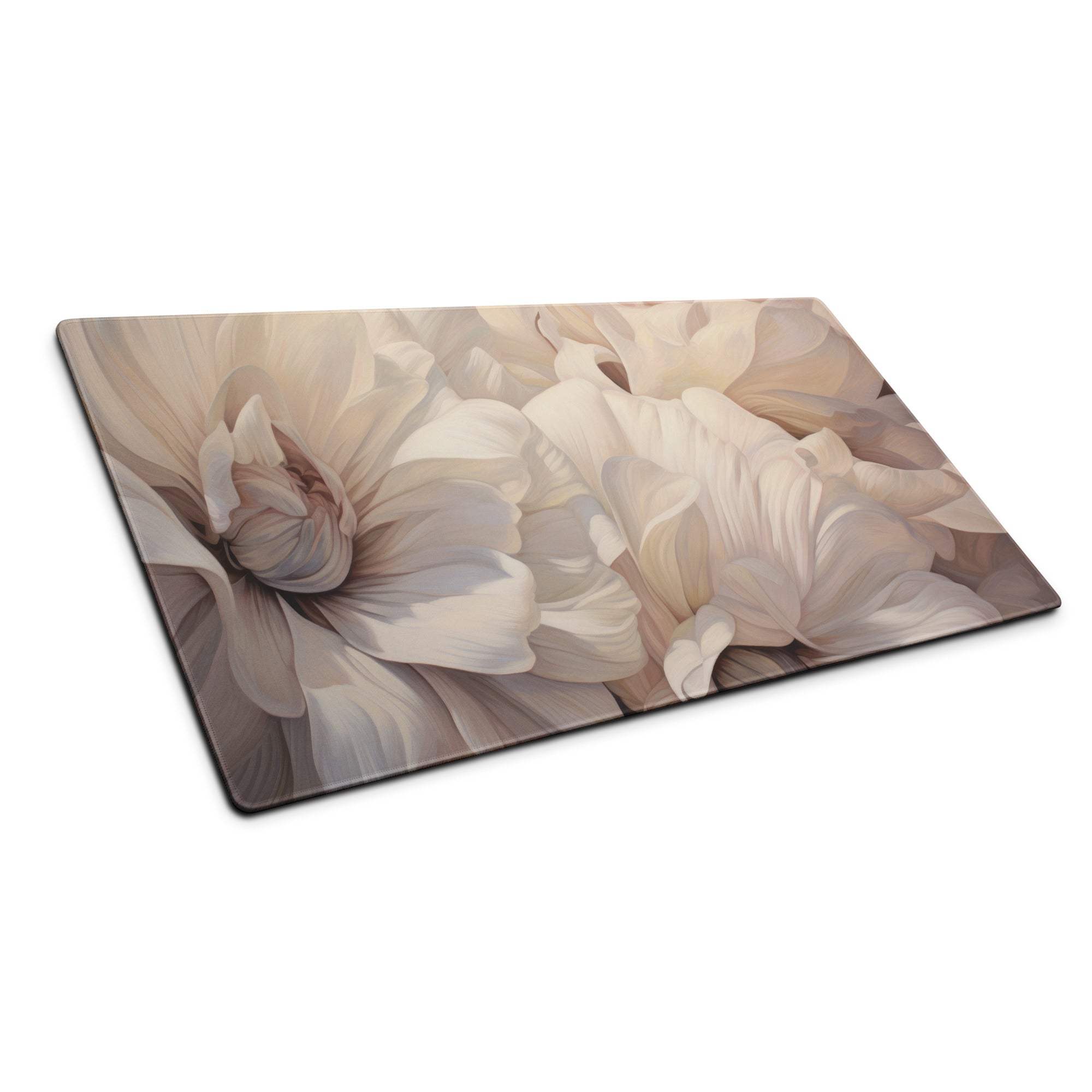 Elegant beige peony glass cutting board with layered petals print