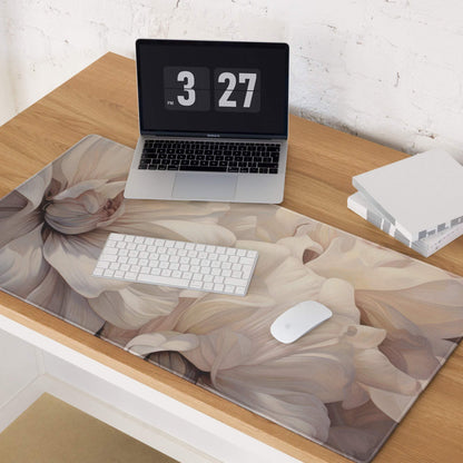 Elegant floral beige gaming mouse pad with large surface and non-slip base