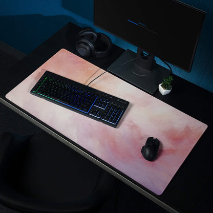 Pink peach watercolor swirl large gaming mousepad non-slip base stitching