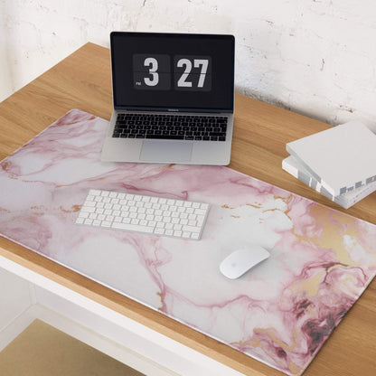 Elegant pink marble gaming mouse pad with gold veins large non-slip